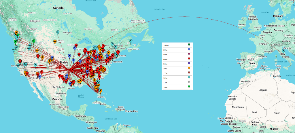 Stations worked map by band